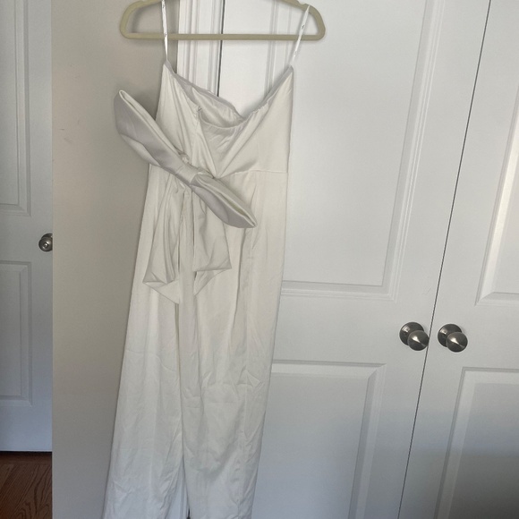 Lulus Beloved Bliss Ivory Strapless Slim Leg Bow Jumpsuit White - Size L - Picture 3 of 3